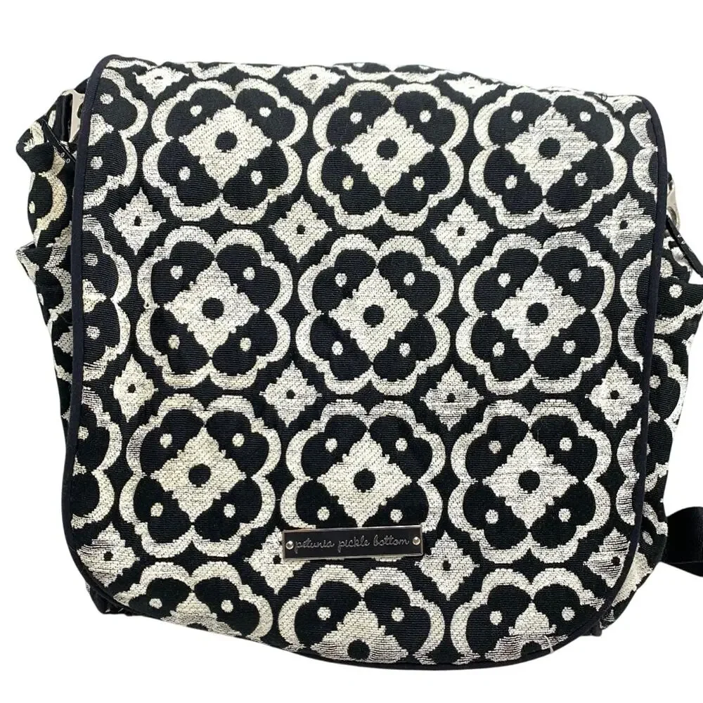 PETUNIA PICKLE BOTTOM Black & White Diaper Bag Baby Backpack Changing Pad